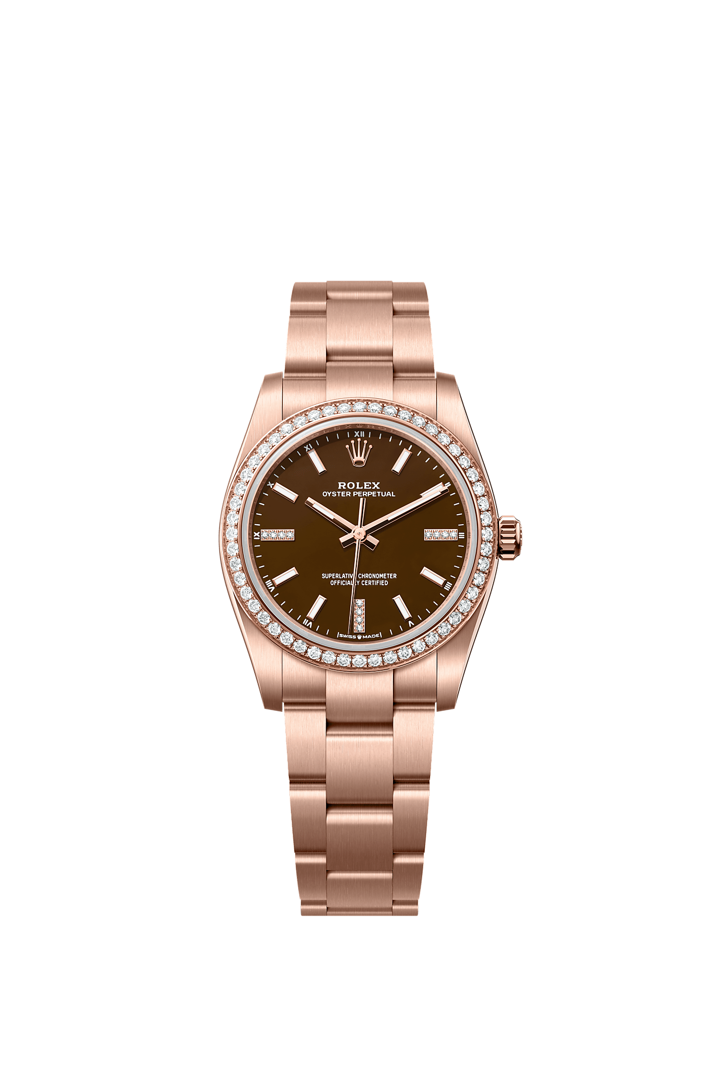Oyster Perpetual 34 Oyster Chronometer Watch 34mm 18ct Everose Gold Brown Stone Diamond Dial Oyster Bracelet