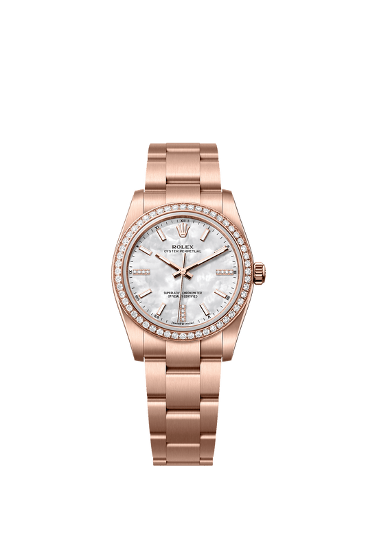 Oyster Perpetual 34 Oyster Chronometer Watch 34mm 18ct Everose Gold White Mother-Of-Pearl Diamond Dial Oyster Bracelet