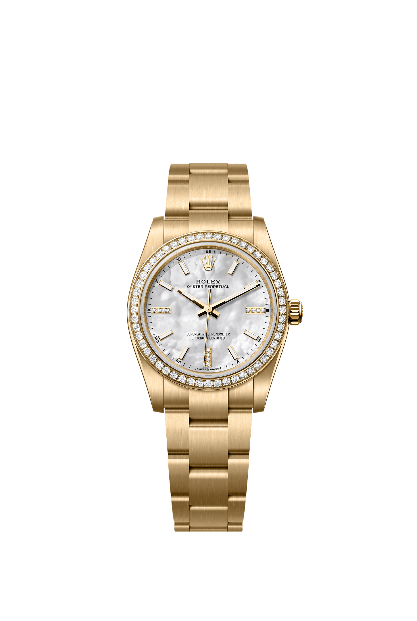 Oyster Perpetual 34 Oyster Chronometer Watch 34mm 18ct Yellow Gold White Mother-Of-Pearl Diamond Dial Oyster Bracelet