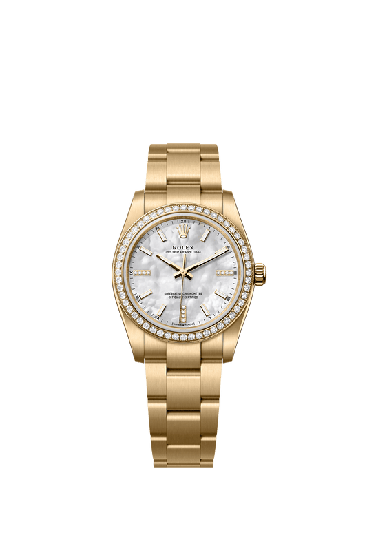 Oyster Perpetual 34 Oyster Chronometer Watch 34mm 18ct Yellow Gold White Mother-Of-Pearl Diamond Dial Oyster Bracelet
