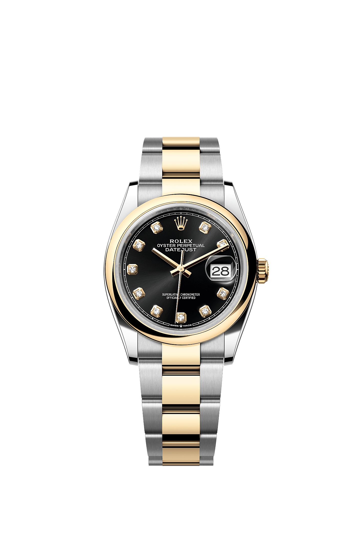 Datejust 36 36mm Oystersteel Yellow Gold Bright Black Diamond Dial Oyster Bracelet Self-Winding Watch