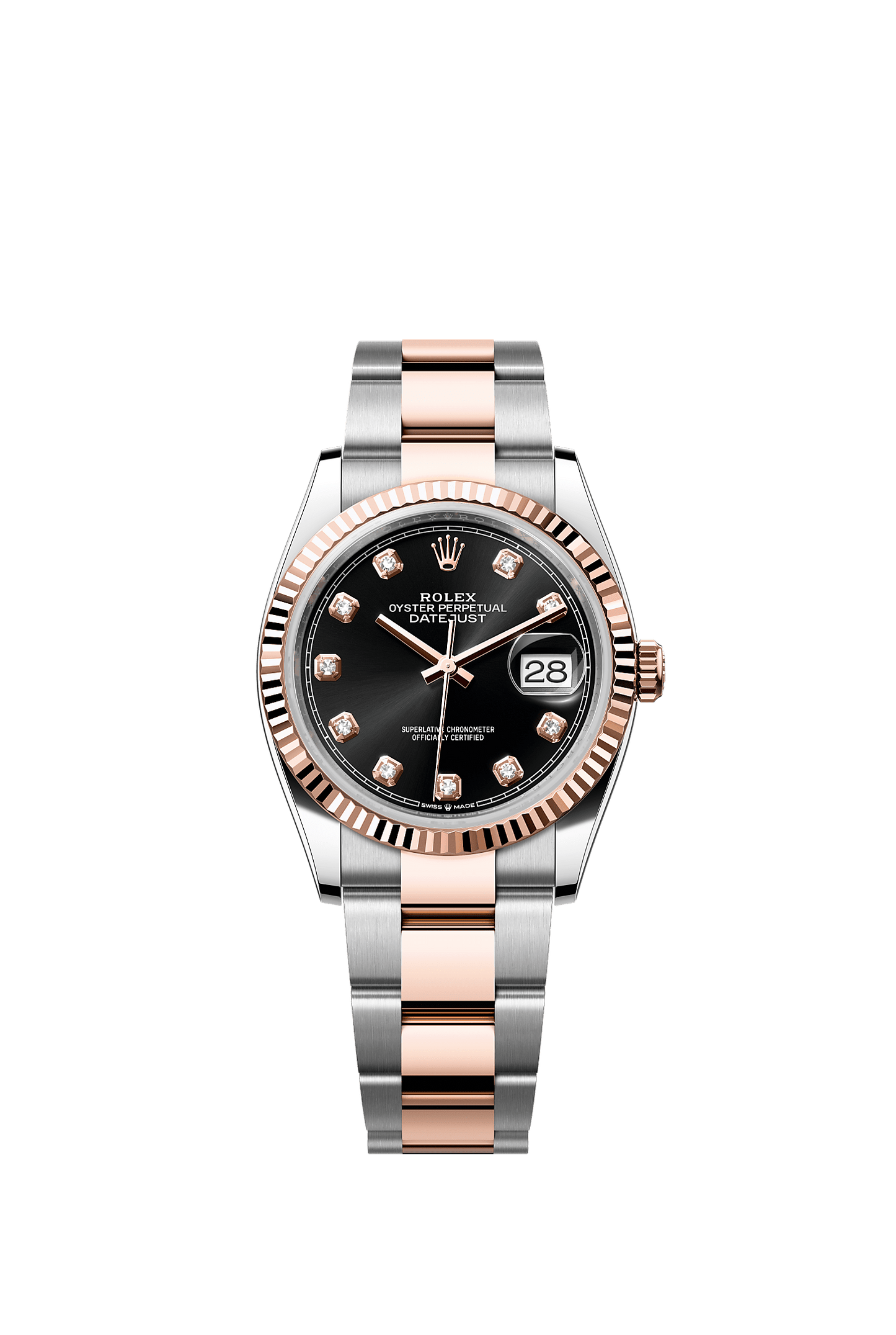 Datejust 36 Oystersteel Everose Gold Bright Black Diamond Dial Oyster Bracelet 36mm Self-Winding Watch