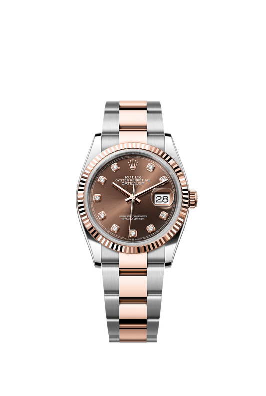 Datejust 36 Oystersteel Everose Gold Chocolate Diamond Dial Fluted Bezel Oyster Bracelet 36mm Self-Winding Watch