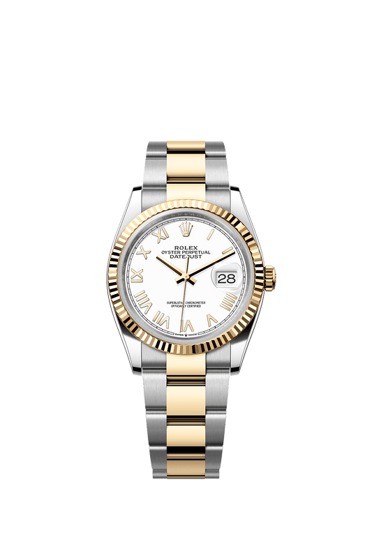 Datejust 36 Oystersteel Yellow Gold White Dial Fluted Bezel Oyster Bracelet 36mm Self-Winding Watch