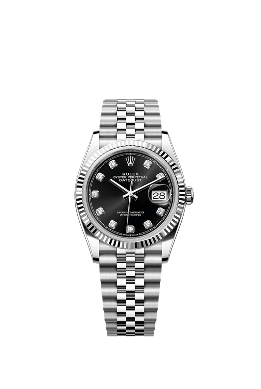 Datejust 36 Oyster Perpetual Chronometer Watch 36mm Oystersteel White Gold Bright Black Diamond Dial Jubilee Bracelet