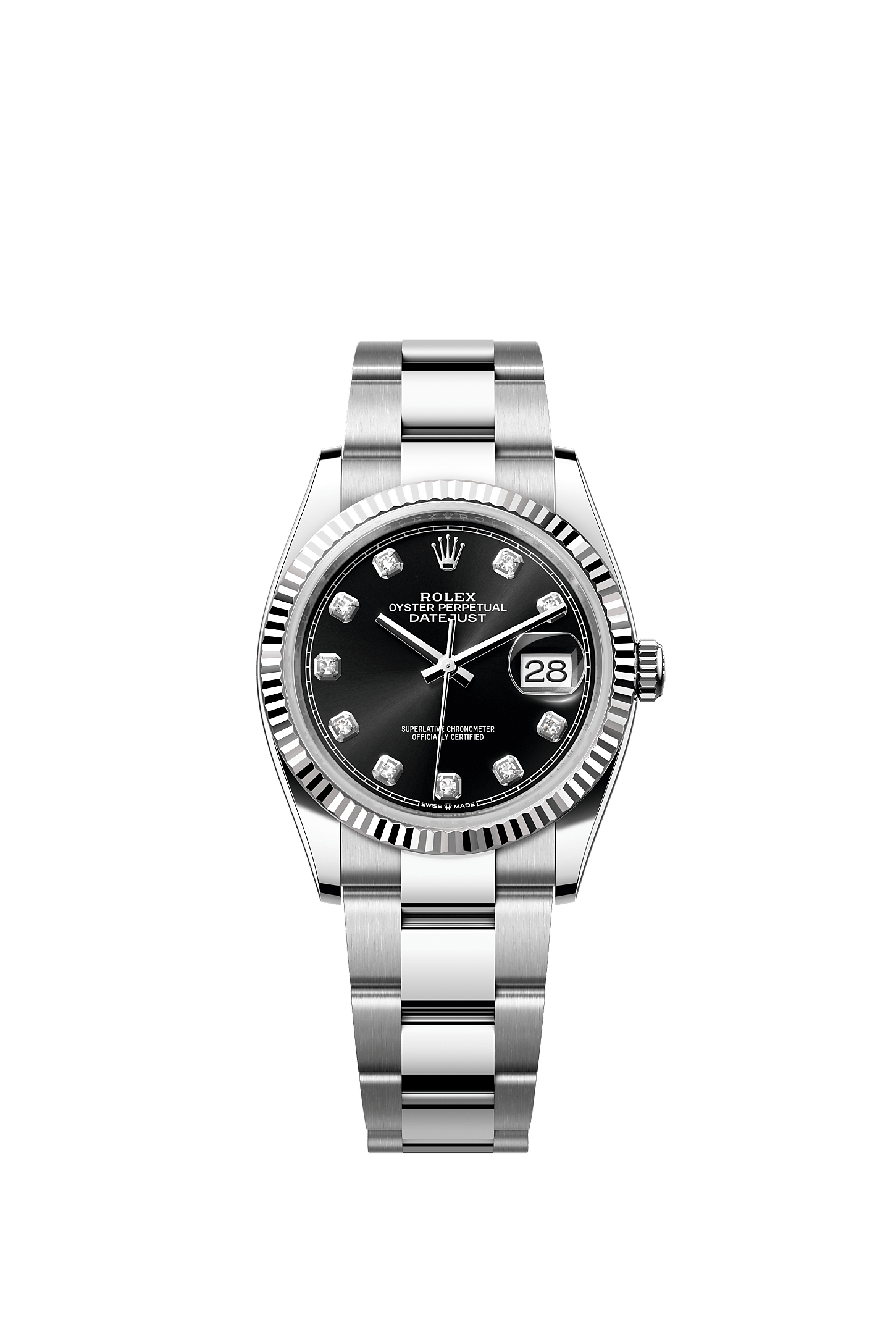 Datejust 36 36mm Oystersteel White Gold Bright Black Diamond Dial Fluted Bezel Oyster Bracelet Self-Winding Watch