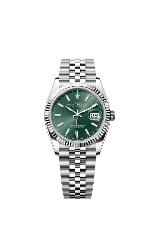 Datejust 36 Oyster Perpetual Chronometer Watch 36mm Oystersteel White Gold Mint Green Dial Jubilee Bracelet