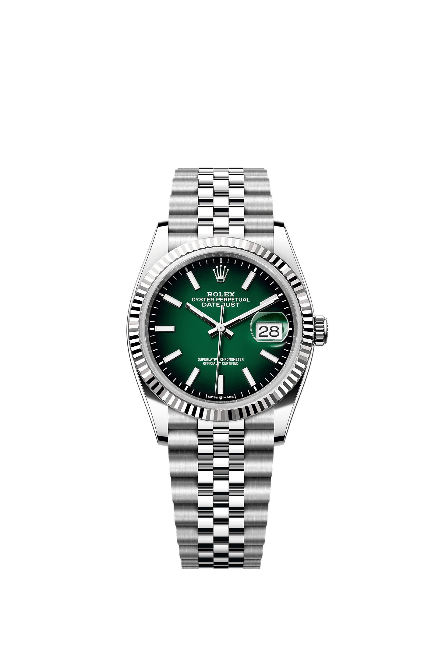 Datejust 36 Oyster Perpetual Chronometer Watch 36mm Oystersteel White Gold Green Ombré Dial Jubilee Bracelet