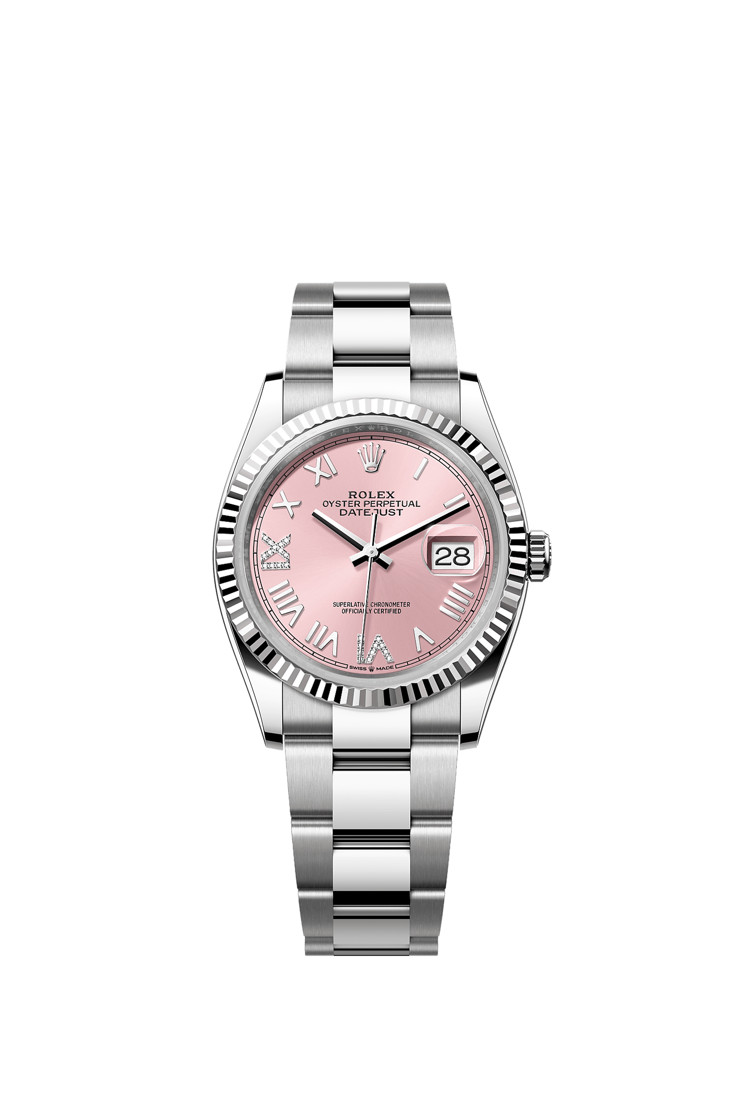 Datejust 36 36mm Oystersteel White Gold Pink Diamond Dial Fluted Bezel Oyster Bracelet Self-Winding Watch