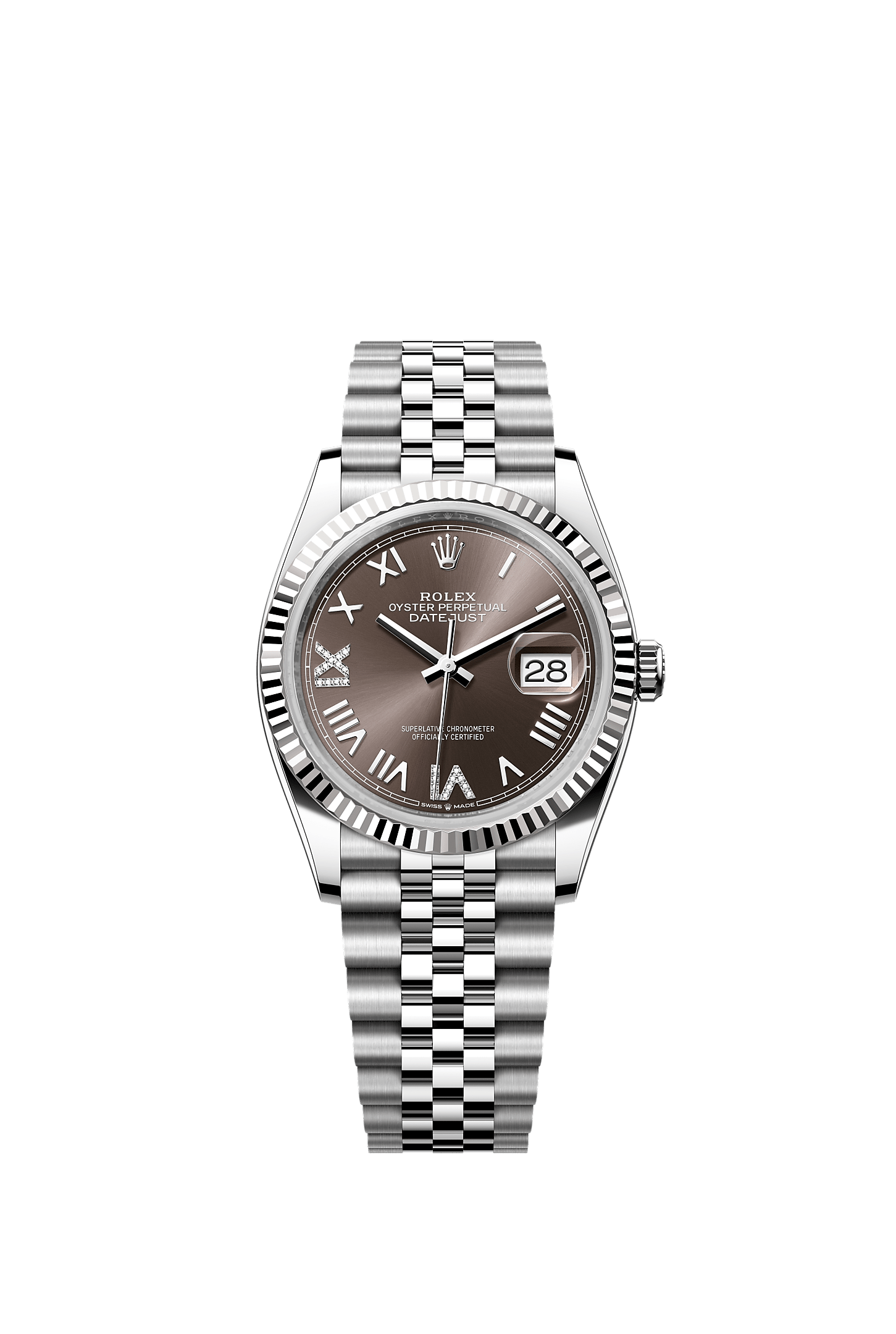 Datejust 36 Oyster Perpetual Chronometer Watch 36mm Oystersteel White Gold Dark Grey Diamond Dial Jubilee Bracelet