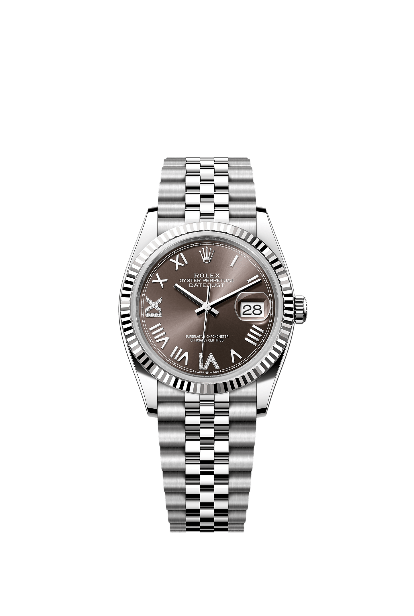 Datejust 36 Oystersteel White Gold Dark Grey Diamond Dial Fluted Bezel Jubilee Bracelet 36mm Self-Winding Watch