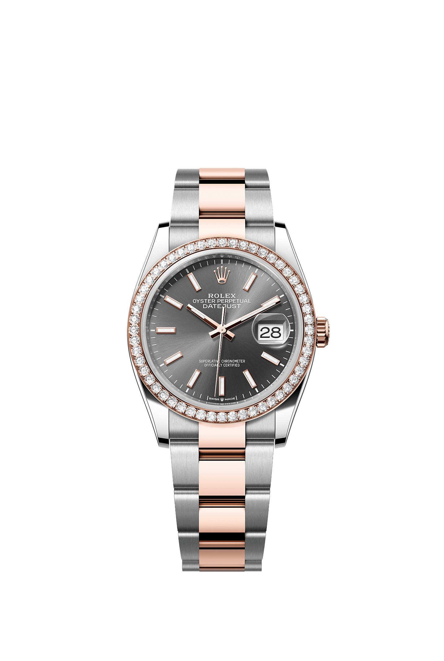 Datejust 36 36mm Oystersteel Everose Gold Slate Diamond Dial Oyster Bracelet Self-Winding Watch