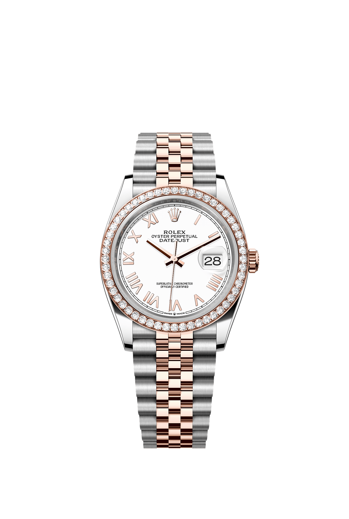 Datejust 36 Oystersteel Everose Gold White Diamond Dial Diamond-Set Bezel Jubilee Bracelet 36mm Self-Winding Watch
