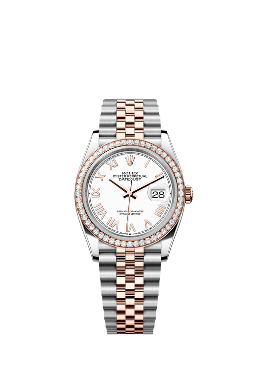 Datejust 36 Oystersteel Everose Gold White Diamond Dial Diamond-Set Bezel Jubilee Bracelet 36mm Self-Winding Watch