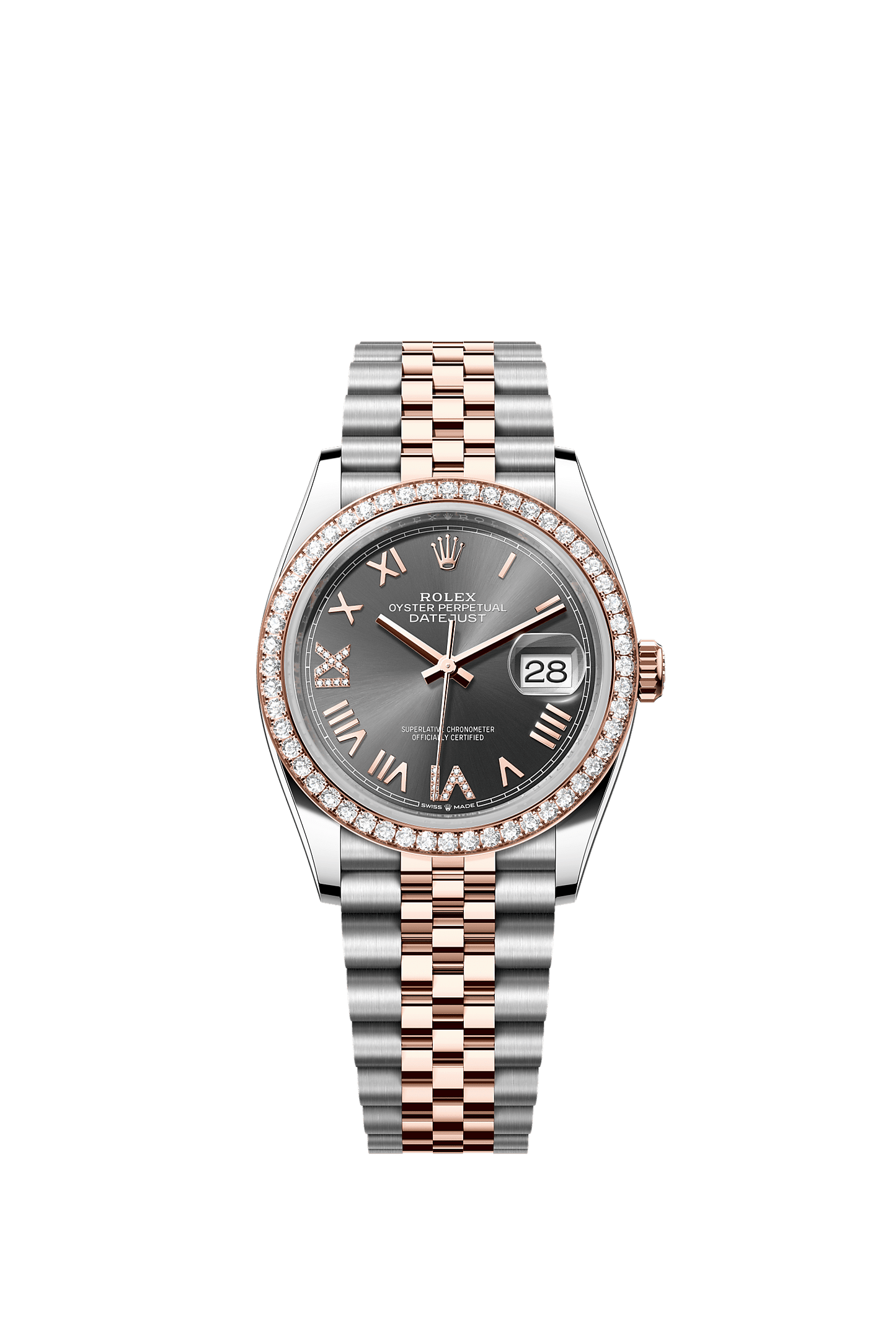Datejust 36 Oystersteel Everose Gold Slate Diamond Dial Diamond Bezel Jubilee Bracelet 36mm Self-Winding Watch