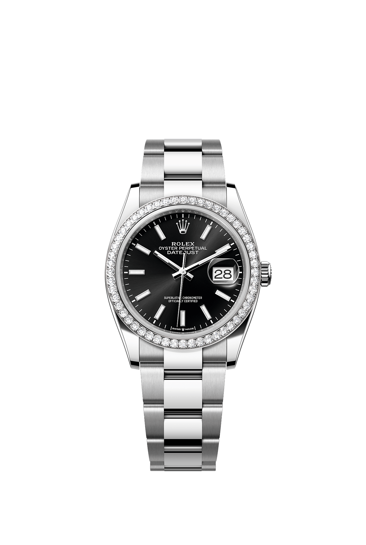 Datejust 36 Oyster Perpetual Chronometer Watch 36mm Oystersteel White Gold Diamond Bezel Bright Black Dial Oyster Bracelet