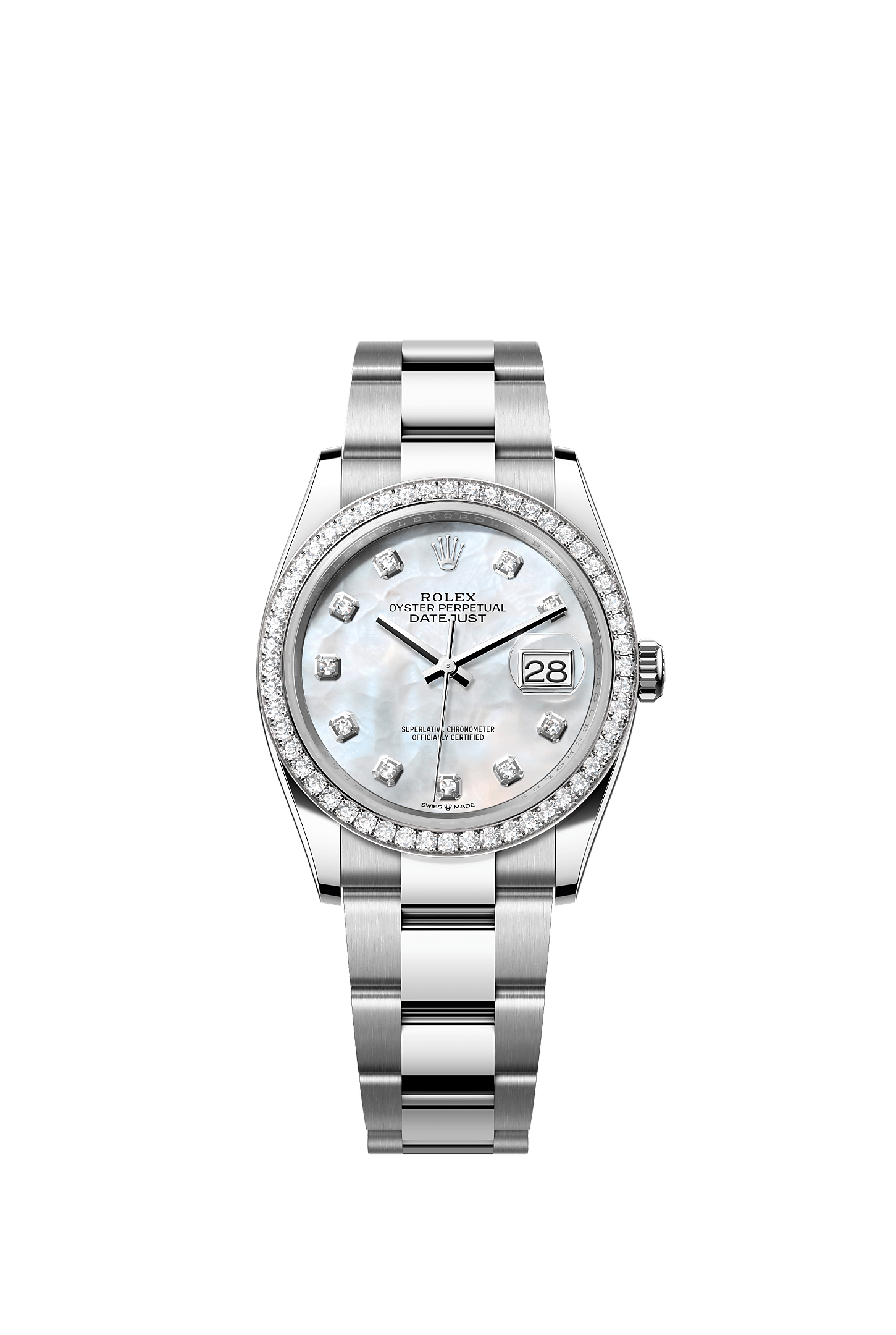 Datejust 36 Oystersteel White Gold Diamond Bezel White Mother-Of-Pearl Dial Oyster Bracelet 36mm Self-Winding Watch