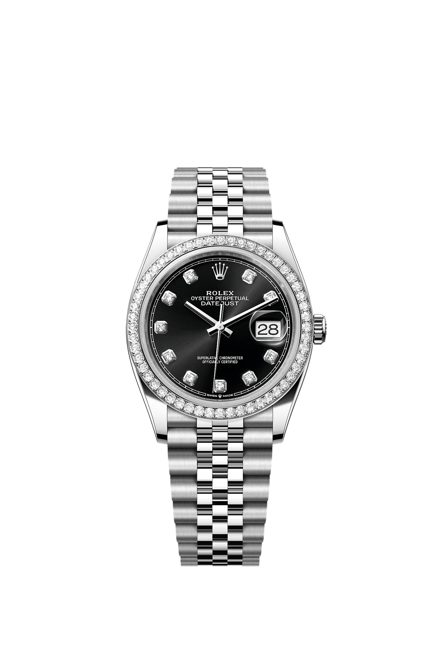 Datejust 36 36mm Oystersteel White Gold Bright Black Diamond Dial Diamond-Set Bezel Jubilee Bracelet Self-Winding Watch