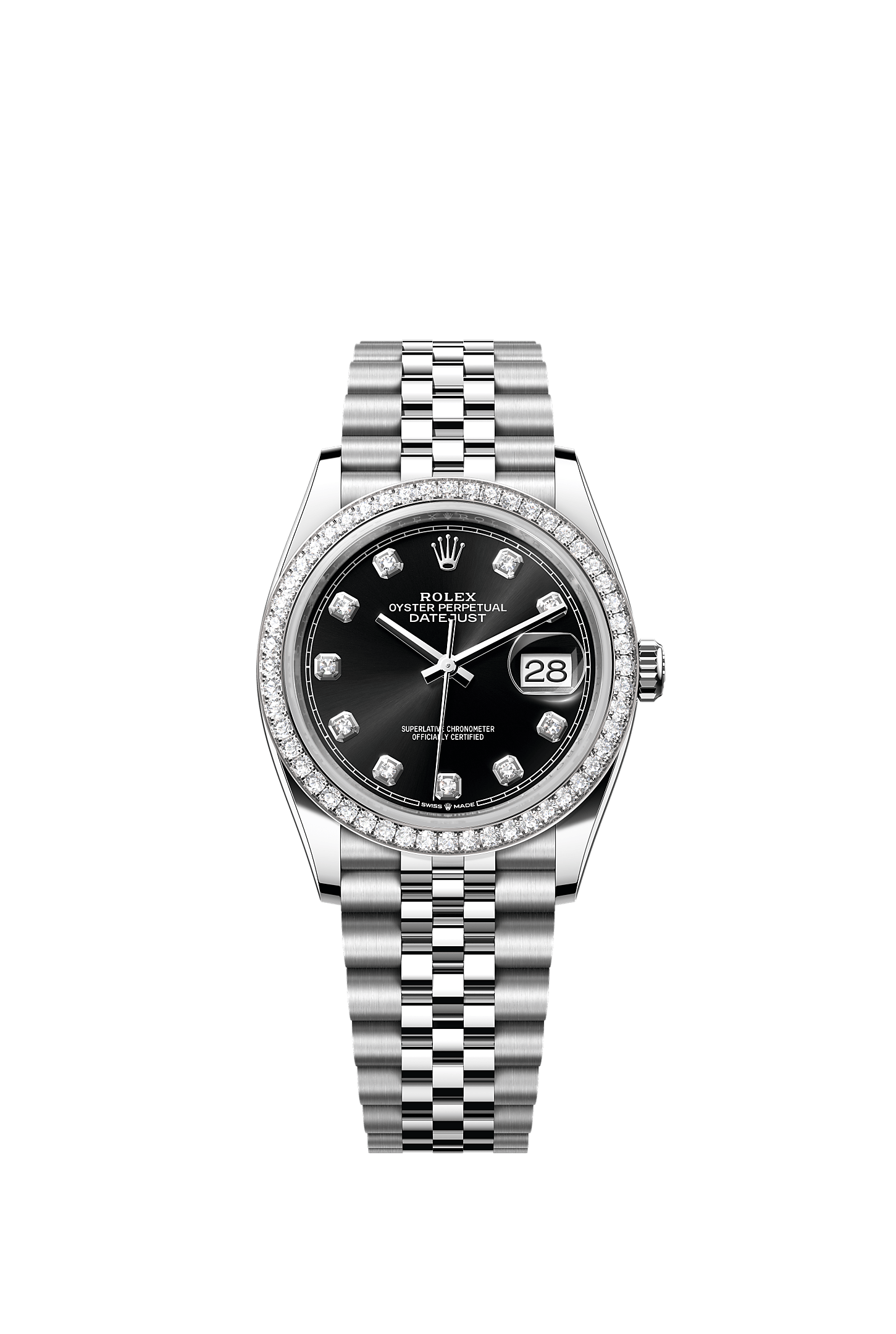 Datejust 36 36mm Oystersteel White Gold Bright Black Diamond Dial Diamond-Set Bezel Jubilee Bracelet Self-Winding Watch