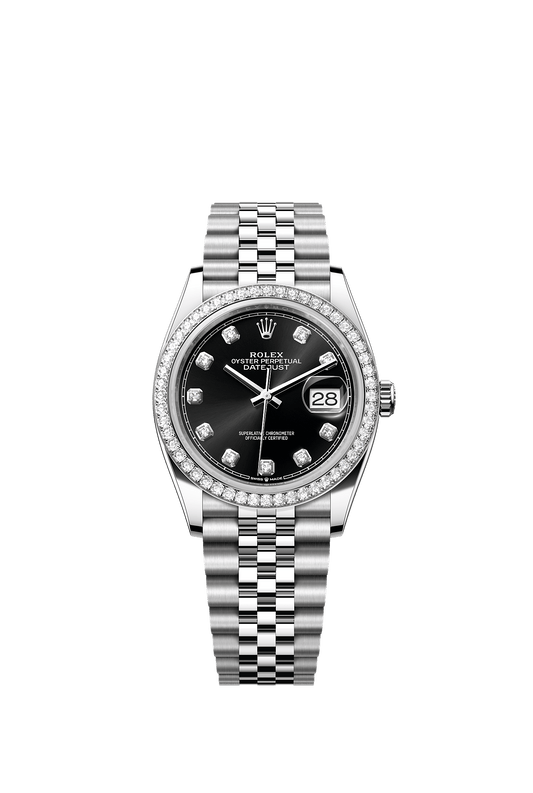 Datejust 36 36mm Oystersteel White Gold Bright Black Diamond Dial Diamond-Set Bezel Jubilee Bracelet Self-Winding Watch