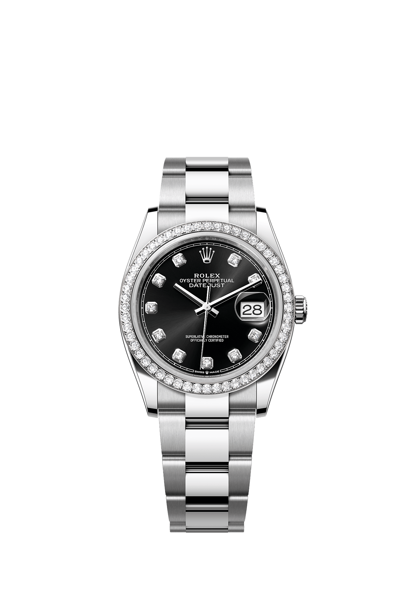 Datejust 36 36mm Oystersteel White Gold Bright Black Diamond Dial Oyster Bracelet Self-Winding Watch