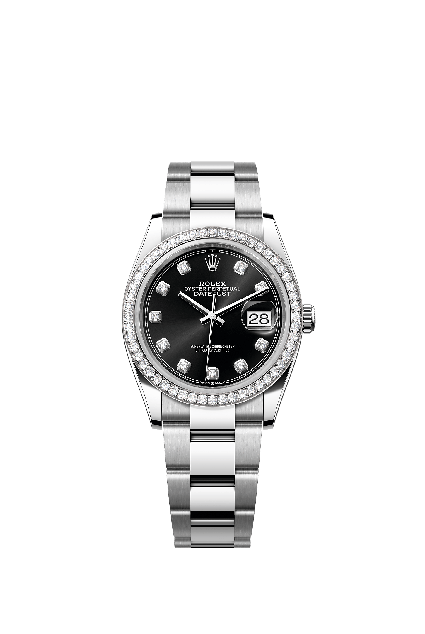 Datejust 36 36mm Oystersteel White Gold Bright Black Diamond Dial Oyster Bracelet Self-Winding Watch