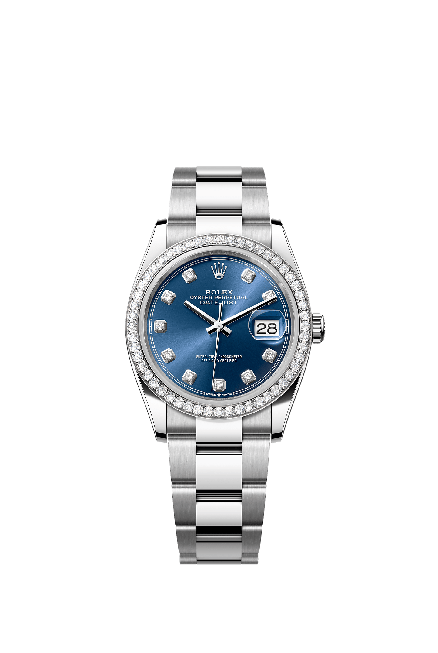 Datejust 36 Oystersteel White Gold Bright Blue Diamond Dial Oyster Bracelet 36mm Self-Winding Watch