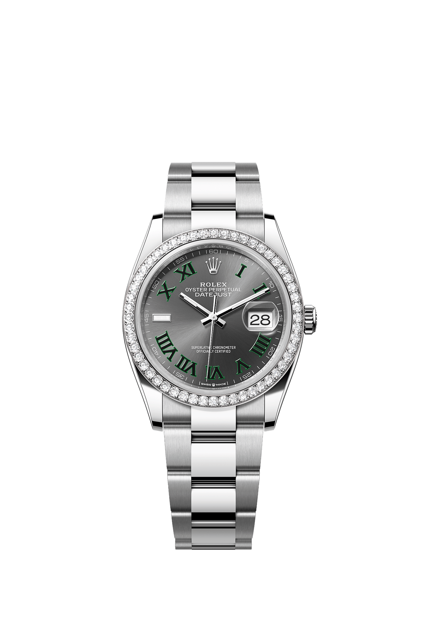 Datejust 36 36mm Oystersteel White Gold Slate Diamond Dial Diamond Bezel Oyster Bracelet Self-Winding Watch