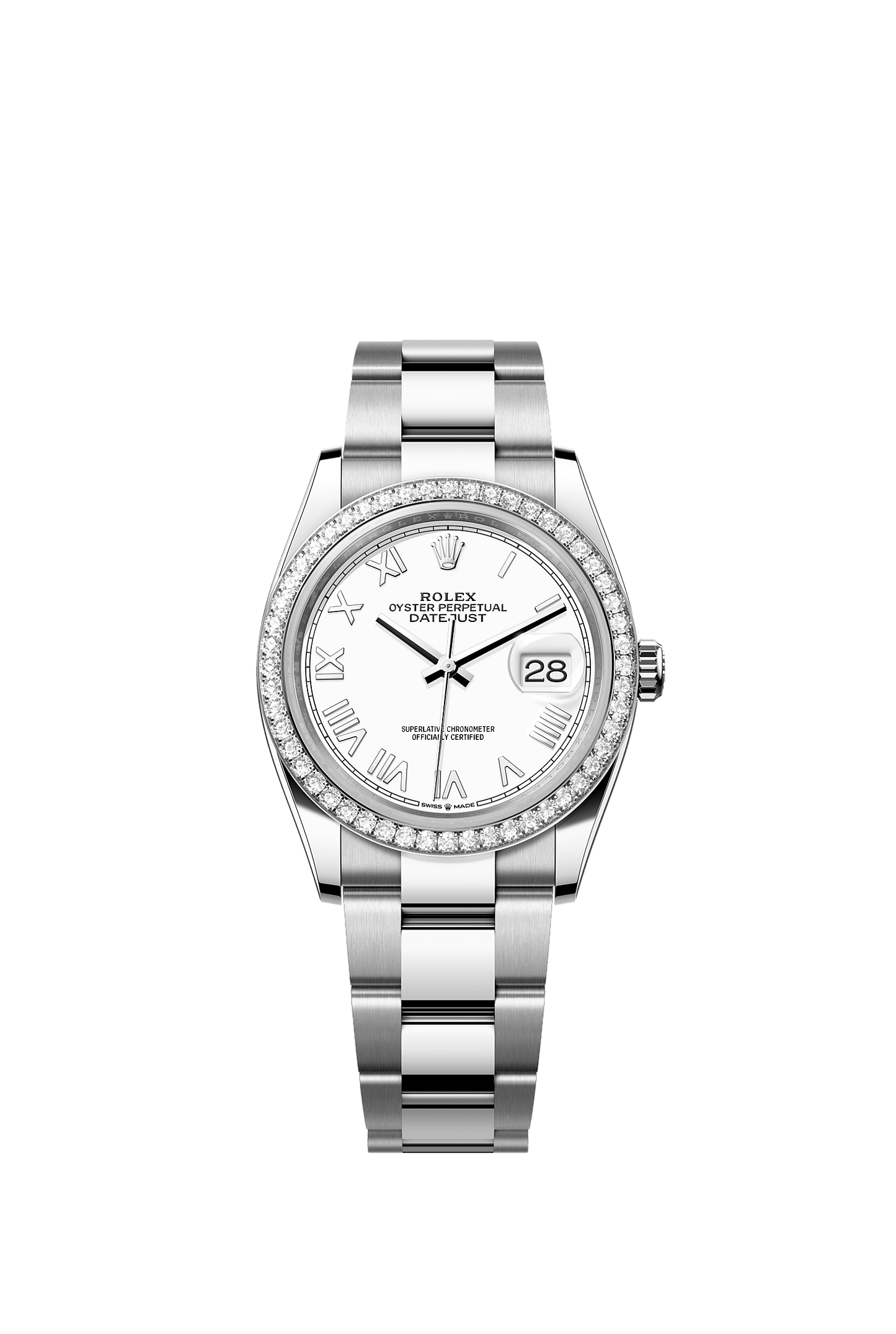 Datejust 36 Oyster Perpetual Chronometer Watch 36mm Oystersteel White Gold Diamond Bezel White Dial Oyster Bracelet
