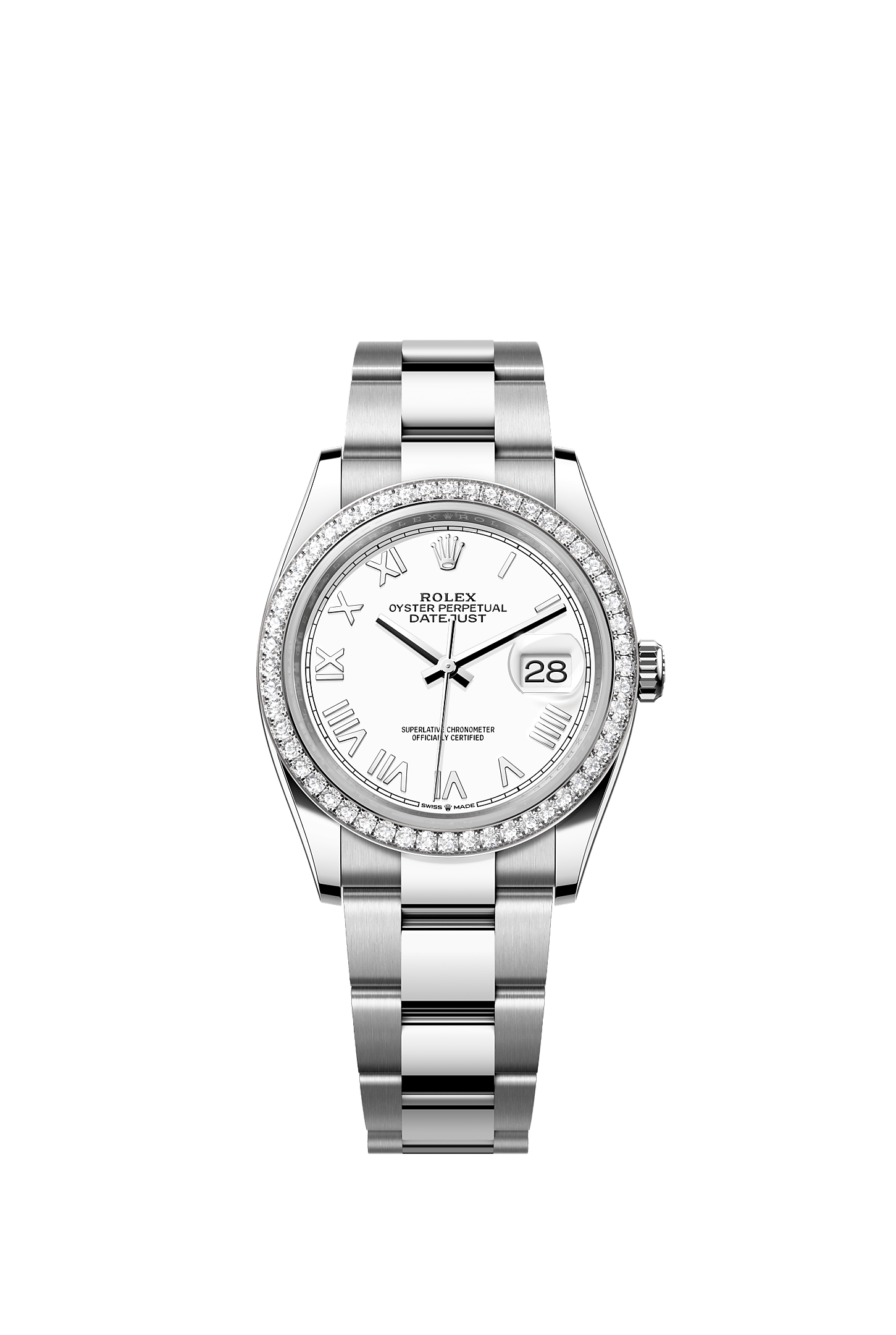 Datejust 36 Oyster Perpetual Chronometer Watch 36mm Oystersteel White Gold Diamond Bezel White Dial Oyster Bracelet
