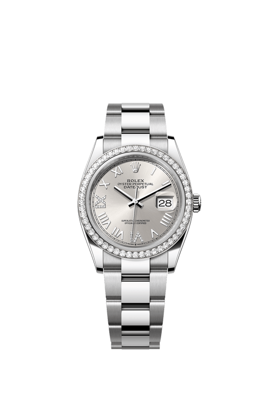 Datejust 36 Oyster Perpetual Chronometer Watch 36mm Oystersteel White Gold Diamond Bezel Silver Diamond Dial Oyster Bracelet