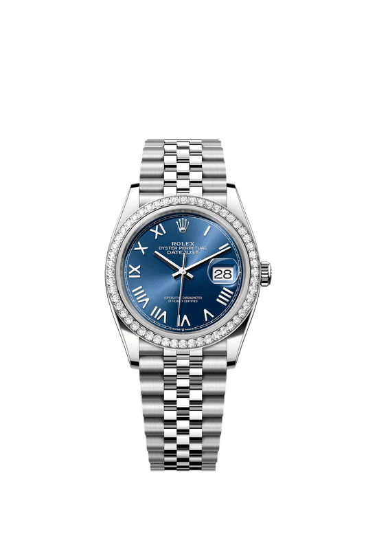 Datejust 36 Oystersteel White Gold Bright Blue Sunray Dial Diamond-Set Bezel Jubilee Bracelet 36mm Self-Winding Watch