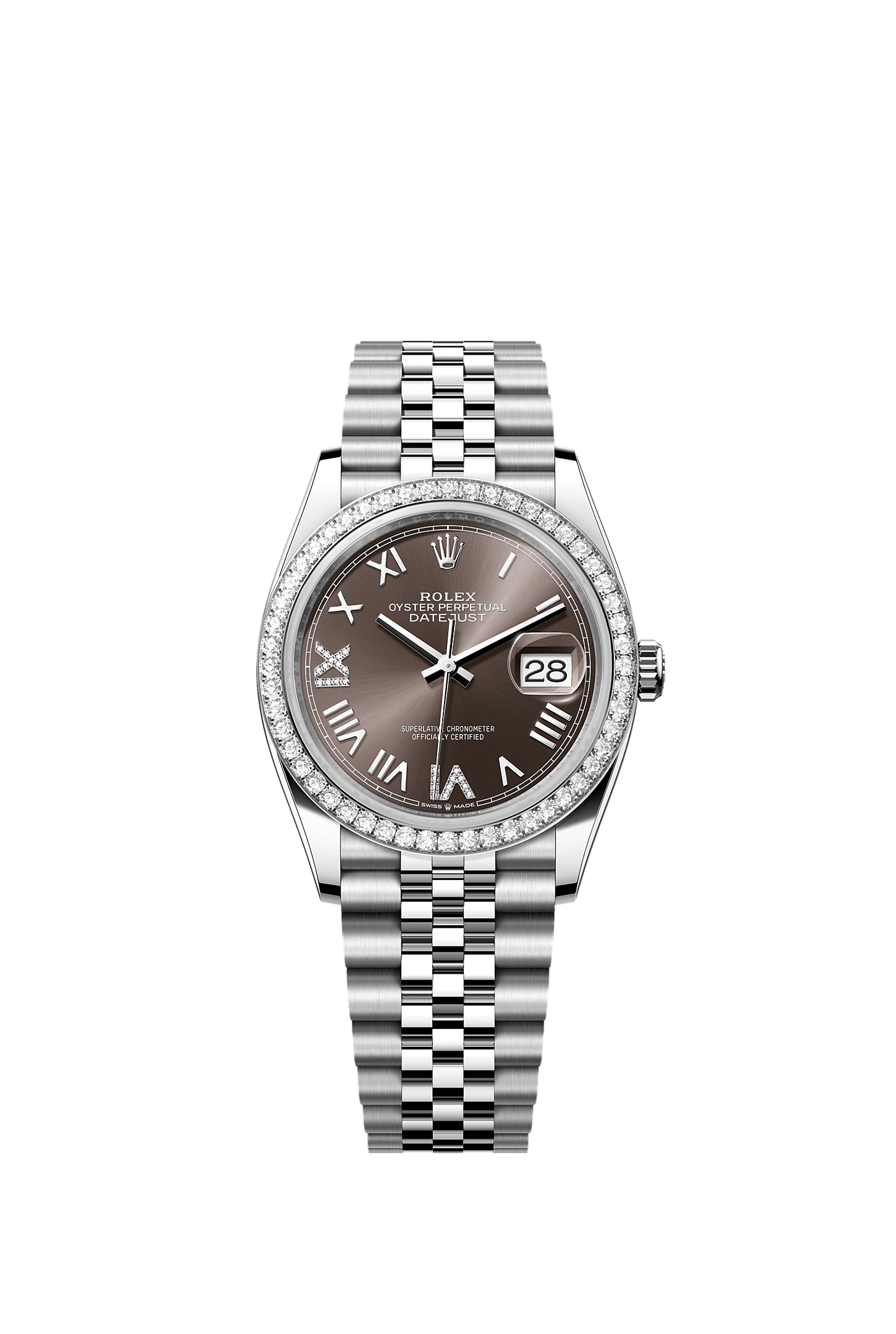 Datejust 36 Oyster Perpetual Chronometer Watch 36mm Oystersteel White Gold Diamond Bezel Dark Grey Diamond Dial Jubilee Bracelet