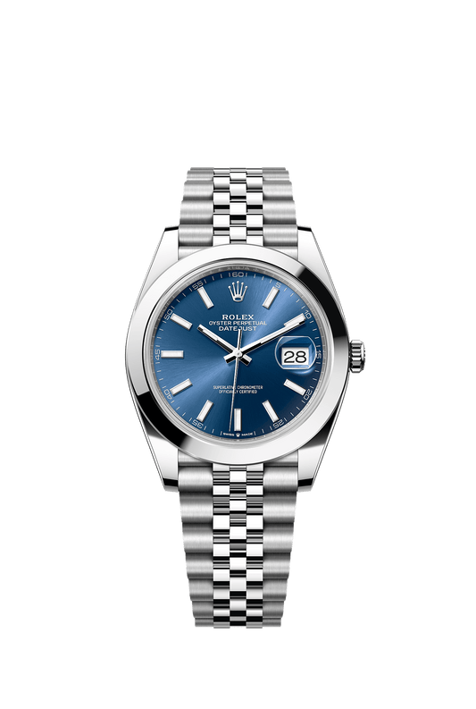 ساعة Datejust 41 مقاس 41 مم من الفولاذ Oystersteel، ميناء أزرق زاهٍ، سوار جوبيلي، ذاتية التعبئة