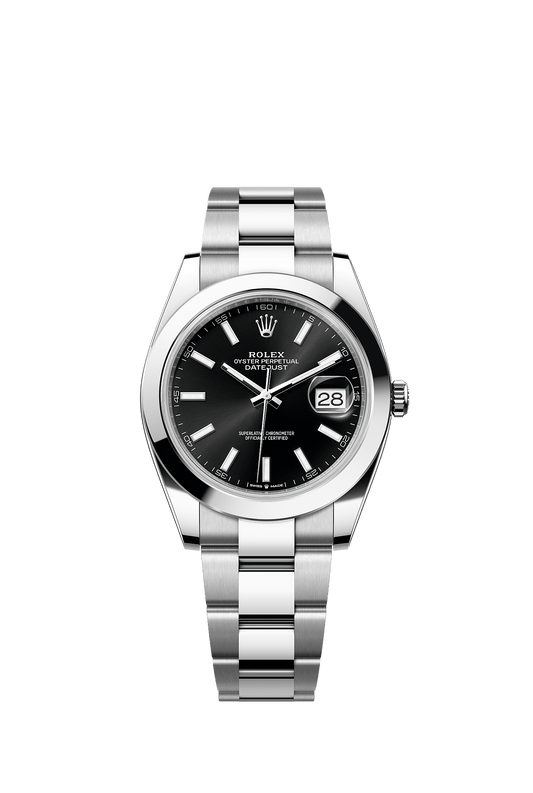 ساعة Datejust 41 بقطر 41 مم من فولاذ Oystersteel، ميناء أسود لامع، وسوار Oyster، ذاتية التعبئة