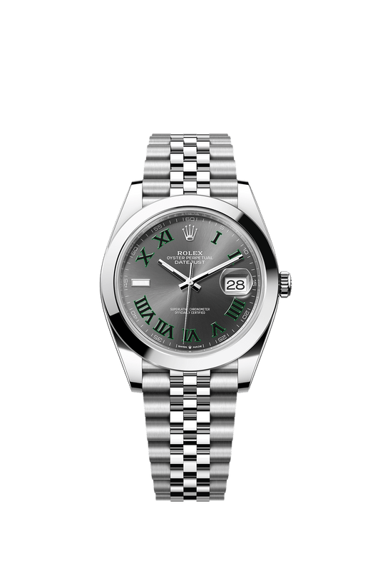 ساعة Datejust 41 بقطر 41 مم من الستيل، ميناء رمادي، إطار أملس، وسوار جوبيلي، ذاتية التعبئة