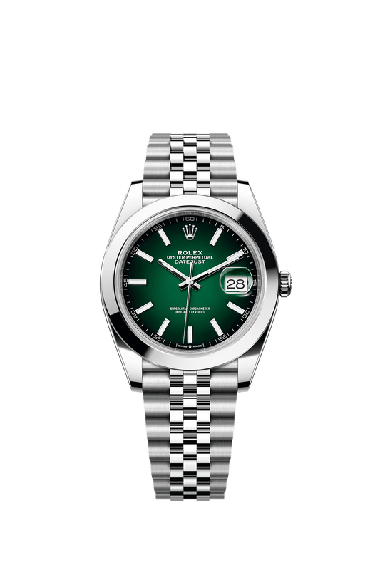 ساعة Datejust 41 مقاس 41 مم من الفولاذ Oystersteel، ميناء أخضر متدرج، سوار جوبيلي، ذاتية التعبئة