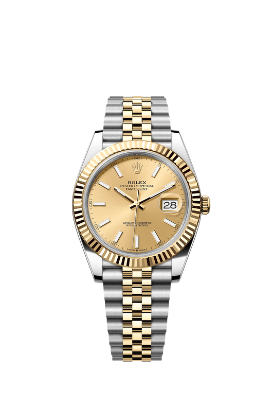 ساعة Datejust 41 بقطر 41 مم من الـ Oystersteel والذهب الأصفر، بميناء بلون الشمبانيا وسوار Jubilee ذاتية التعبئة