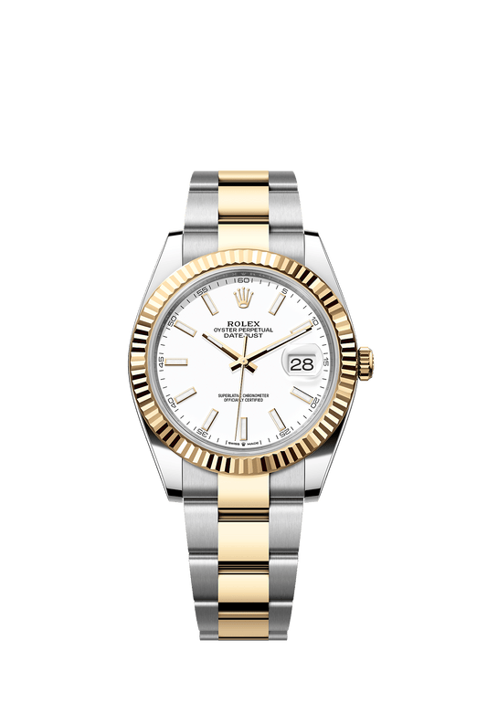ساعة Datejust 41 مقاس 41 مم من الستيل والأصفر الذهبي، ميناء أبيض، سوار أويستر، ذاتية التعبئة
