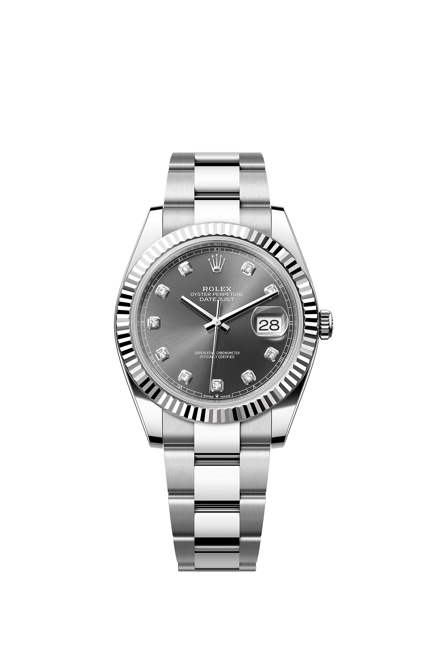 Datejust 41 41mm Oystersteel White Gold Slate Diamond Dial Fluted Bezel Oyster Bracelet Self-Winding Watch
