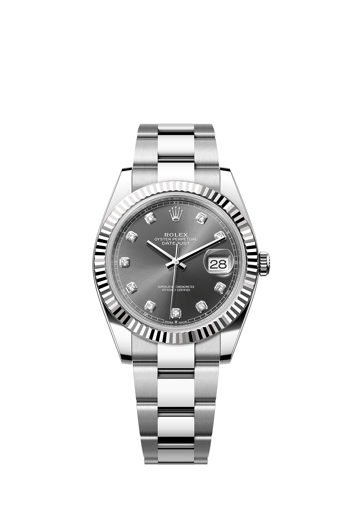 Datejust 41 41mm Oystersteel White Gold Slate Diamond Dial Fluted Bezel Oyster Bracelet Self-Winding Watch