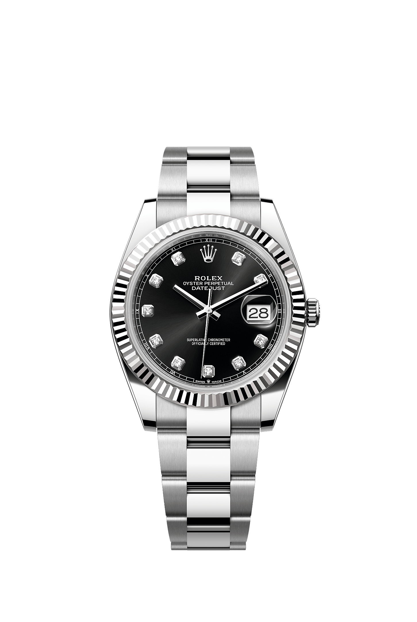 Datejust 41 41mm Oystersteel White Gold Bright Black Diamond Dial Oyster Bracelet Self-Winding Watch