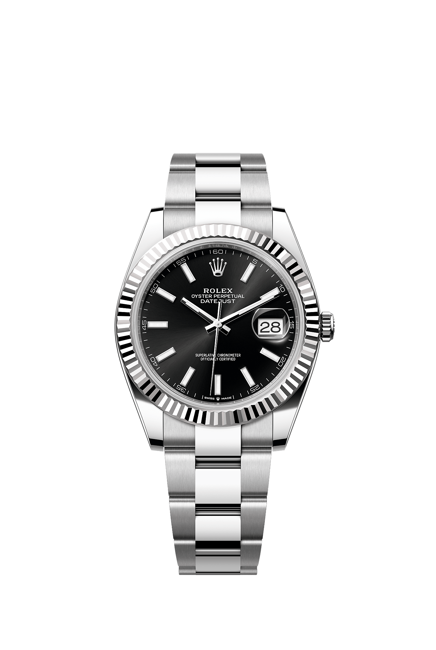 Datejust 41 41mm Oystersteel White Gold Bright Black Dial Fluted Bezel Oyster Bracelet Self-Winding Watch