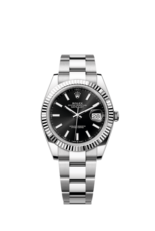 Datejust 41 41mm Oystersteel White Gold Bright Black Dial Fluted Bezel Oyster Bracelet Self-Winding Watch
