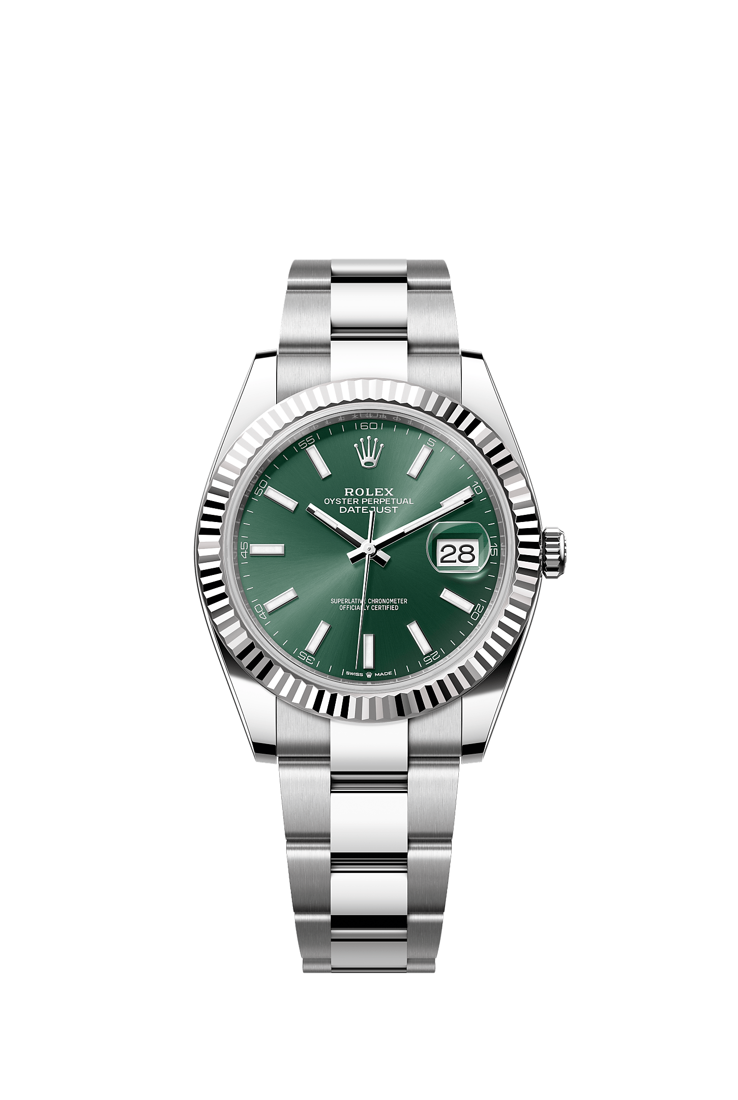 Datejust 41 41mm Oystersteel White Gold Mint Green Sunray Dial Fluted Bezel Oyster Bracelet Self-Winding Watch