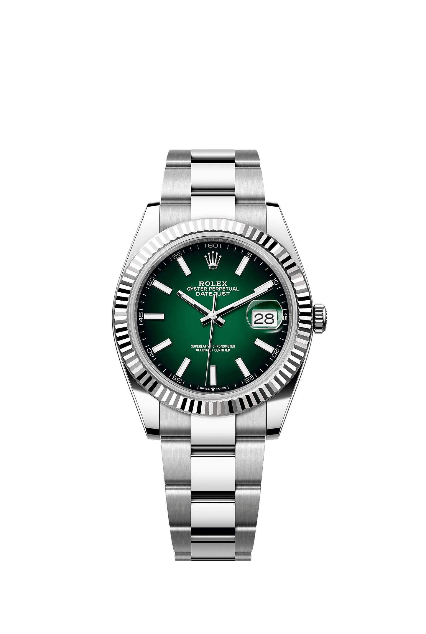 Datejust 41 41mm Oystersteel White Gold Green Ombré Dial Fluted Bezel Oyster Bracelet Self-Winding Watch