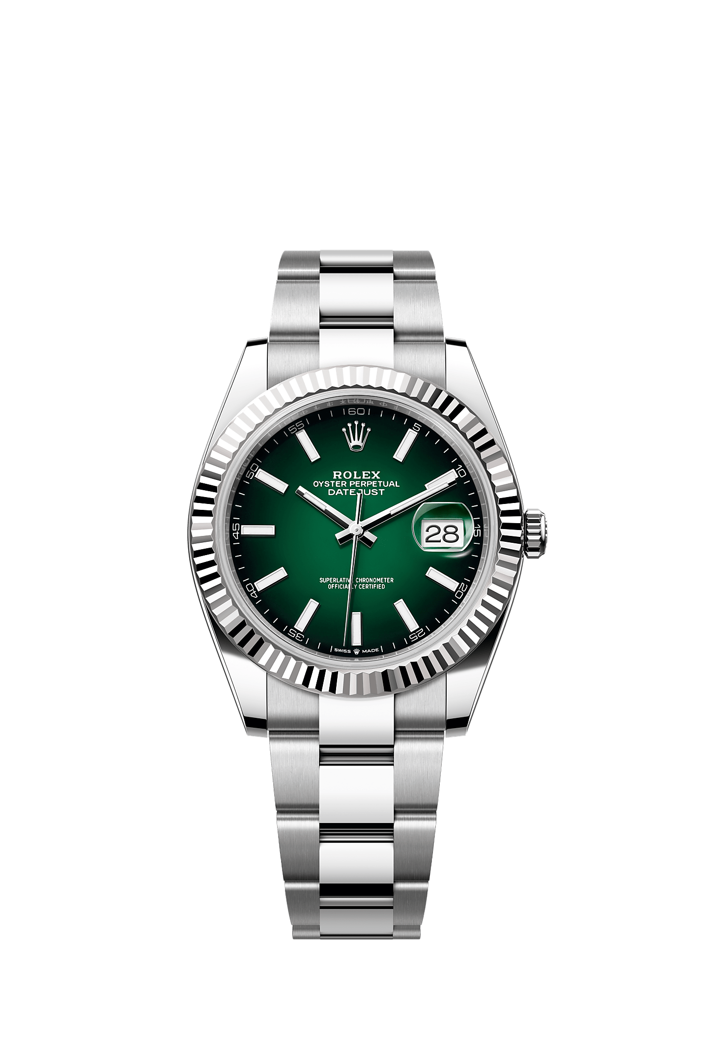 Datejust 41 41mm Oystersteel White Gold Green Ombré Dial Fluted Bezel Oyster Bracelet Self-Winding Watch
