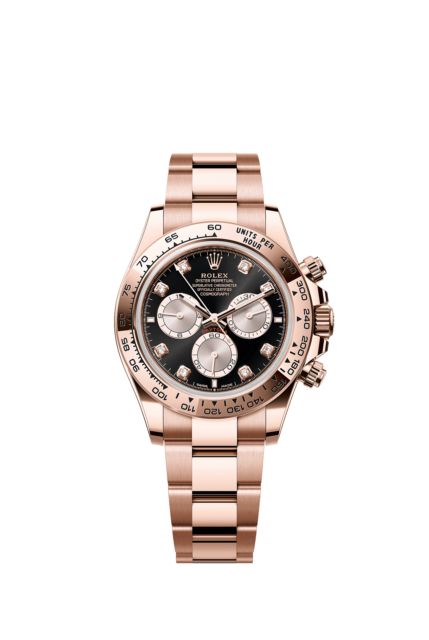 Cosmograph Daytona Oyster Chronograph Watch 40mm 18ct Everose Gold Bright Black Sundust Diamond Dial