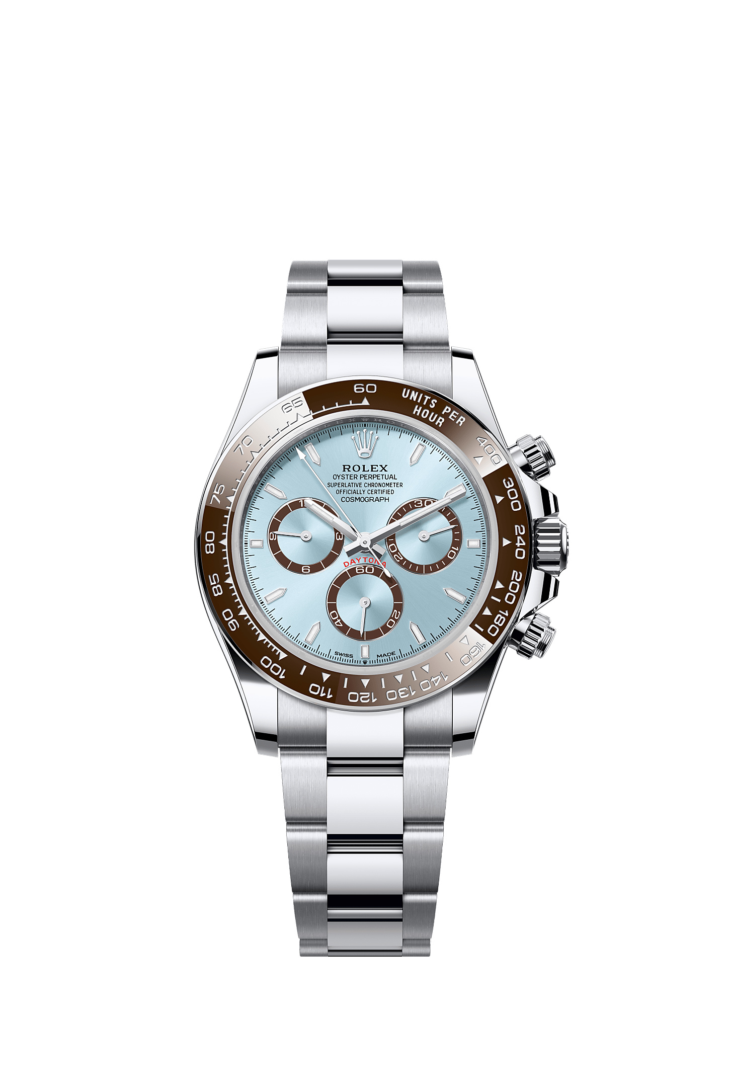 Cosmograph Daytona 40mm Platinum Ice Blue Dial Chestnut Brown Cerachrom Bezel Oyster Bracelet Self-Winding Chronograph Watch