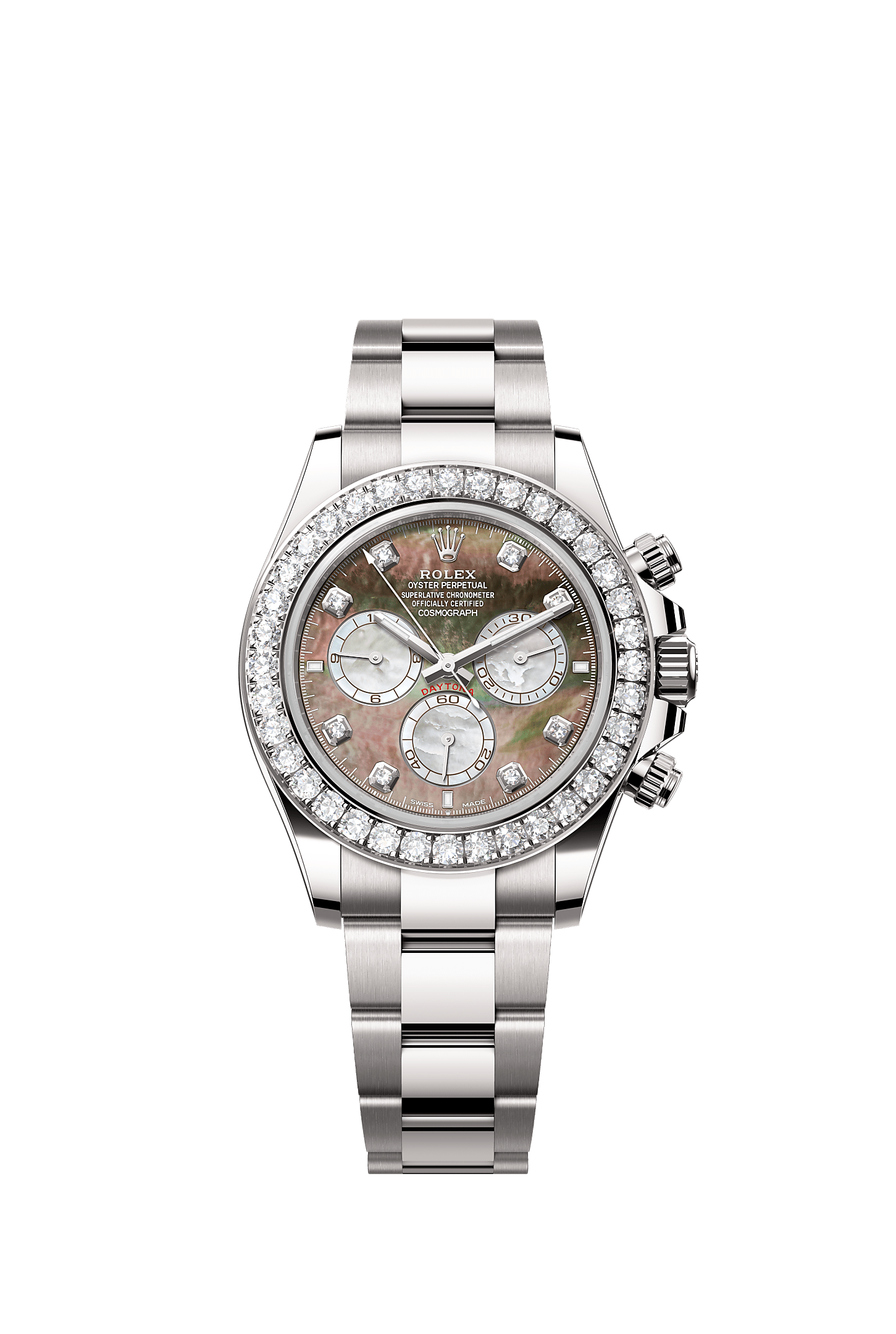 Cosmograph Daytona Oyster Chronograph Watch 40mm 18ct White Gold Diamond Bezel Black Mother-Of-Pearl Dial